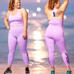 Fabletics Purple Powerhold Dynamic High Waisted Lattice 7/8 Leggings Size XXL